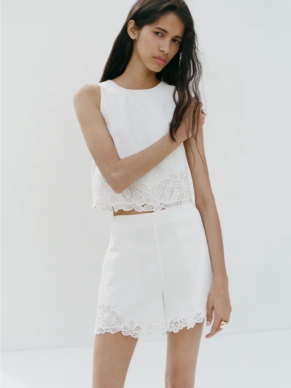 Mango Embroidered Openwork Top & Short Set